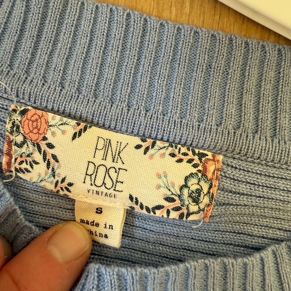Pink Rose Light Blue Ribbed Sweater - Picture 3 of 4